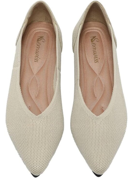 Shoes - Women's Beige Mesh Ballet Flats Comfortable Casual Pointed Toe Shoes
